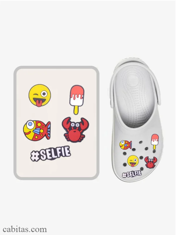 Terlik Süsü Paketi 5'li Jibbitz Eğlenceli Figürler  ( Emoji, Dondurma, Balık, Yengeç, Selfie ) - AKS10172