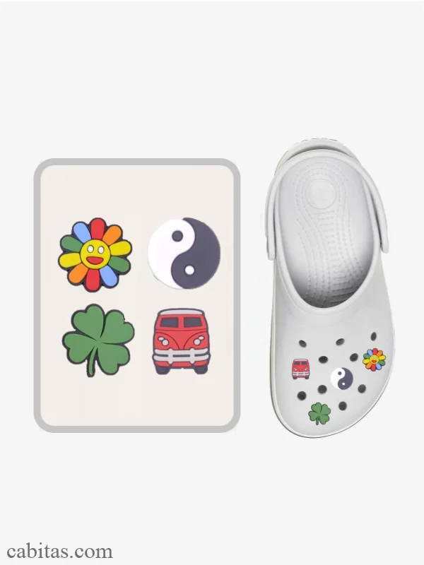 Terlik Süsü Paketi 4'lü Jibbitz Eğlenceli Figürler  (Papatya, Ying Yang, 4 Yapraklı Yonca, Dolmuş) - AKS10168