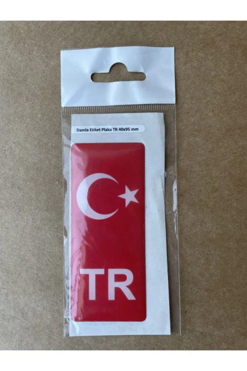 Plaka TR Damla Etiket Türk Bayrağı / TR Damla Sticker Su Geçirmez Solmaz 40 x 95 mm