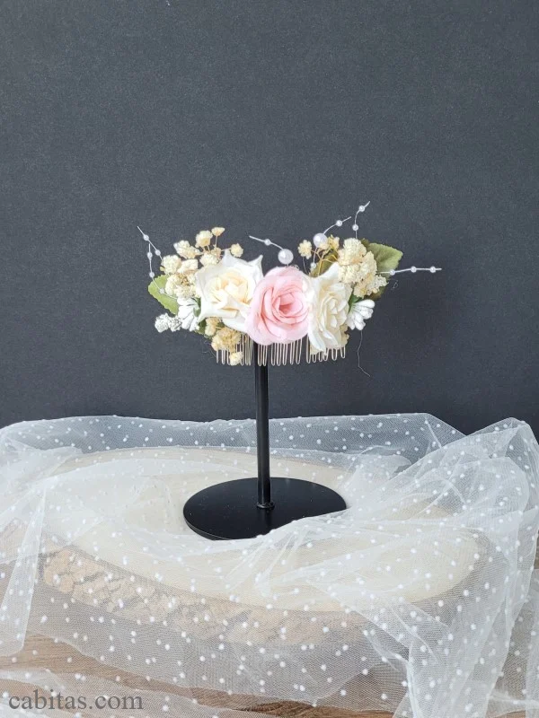 Doğanın İnceliği Çiçekli Taraklı Saç Aksesuarı - Nişan, Kına, Düğün ve Dış Çekim Saç Tokası - AKS10178