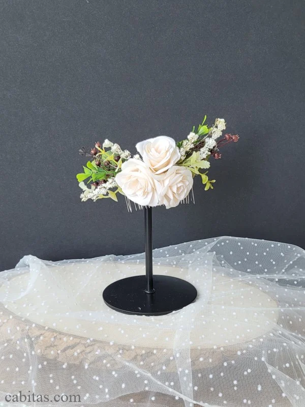 Doğanın İnceliği Çiçekli Taraklı Saç Aksesuarı - Nişan, Kına, Düğün ve Dış Çekim Saç Tokası - AKS10182