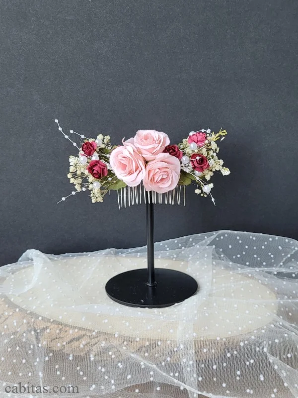 Doğanın İnceliği Çiçekli Taraklı Saç Aksesuarı - Nişan, Kına, Düğün ve Dış Çekim Saç Tokası - AKS10180