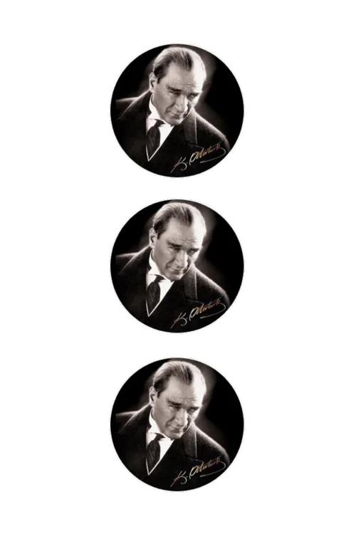 Damla Etiket Atatürk 3'lü set / Atatürk Sticker  Çap: 33 mm